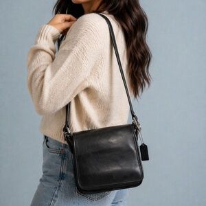 COACH Vintage Legacy Studio Flap Purse Cross Body Bag Black Leather 9145